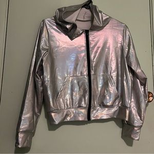 Silver iridescent zip hoodie - high stretch